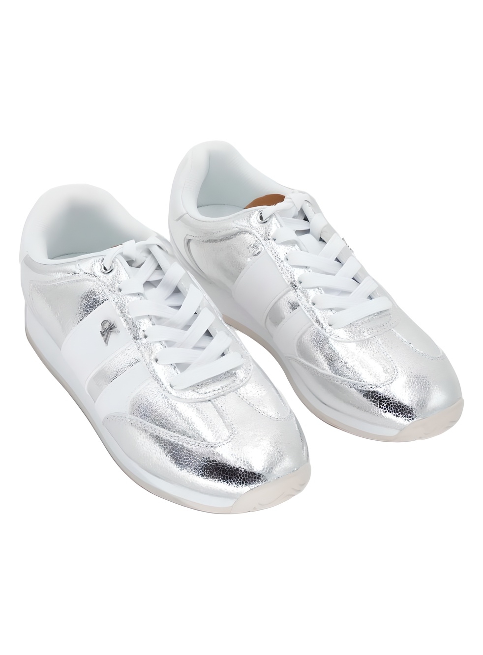 Calvin Klein Anora Womens Silver White Metallic Sneakers Size 7M
